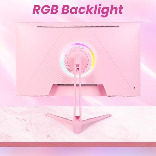 SKitphrati Pink 24 inch Gaming Monitor 200Hz Refresh Rate FHD 1080p Resolution Fast IPS Panel 1ms GTG Response Time Adaptive Sync Built-in Speakers Pink Monitor - Image 4
