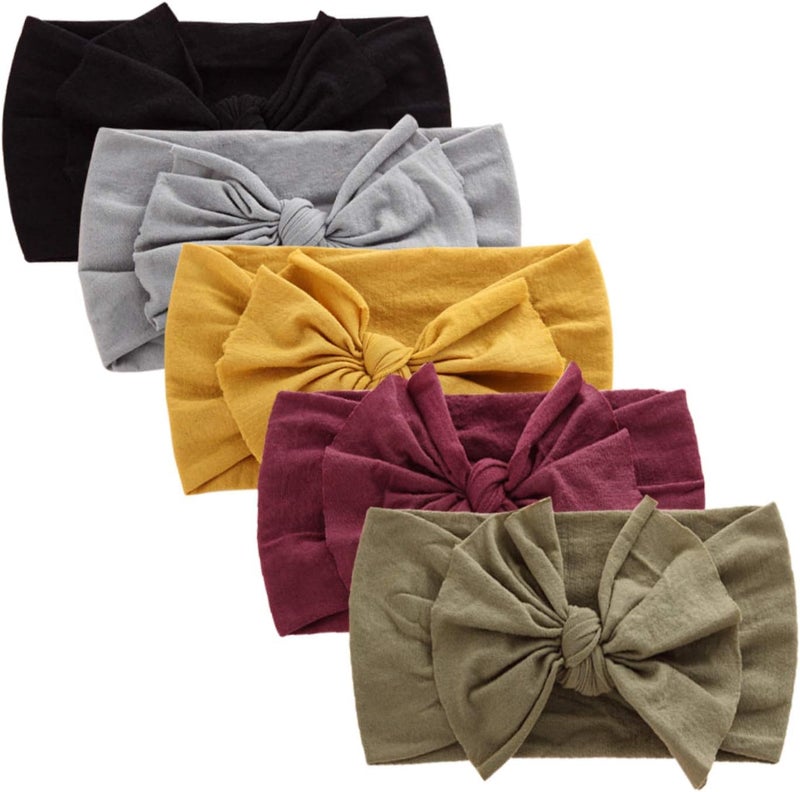 DRESHOW BQUBO 5 Pack Baby Headbands for Girls Newborn Baby Nylon Headbands with Bows Hair Accessories - Image 1