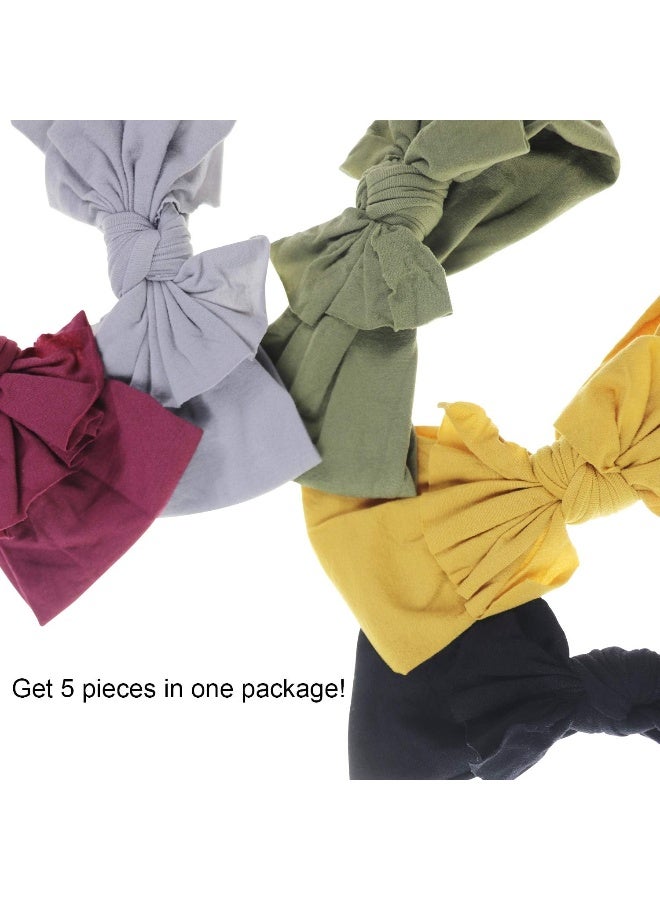 DRESHOW BQUBO 5 Pack Baby Headbands for Girls Newborn Baby Nylon Headbands with Bows Hair Accessories - Image 3
