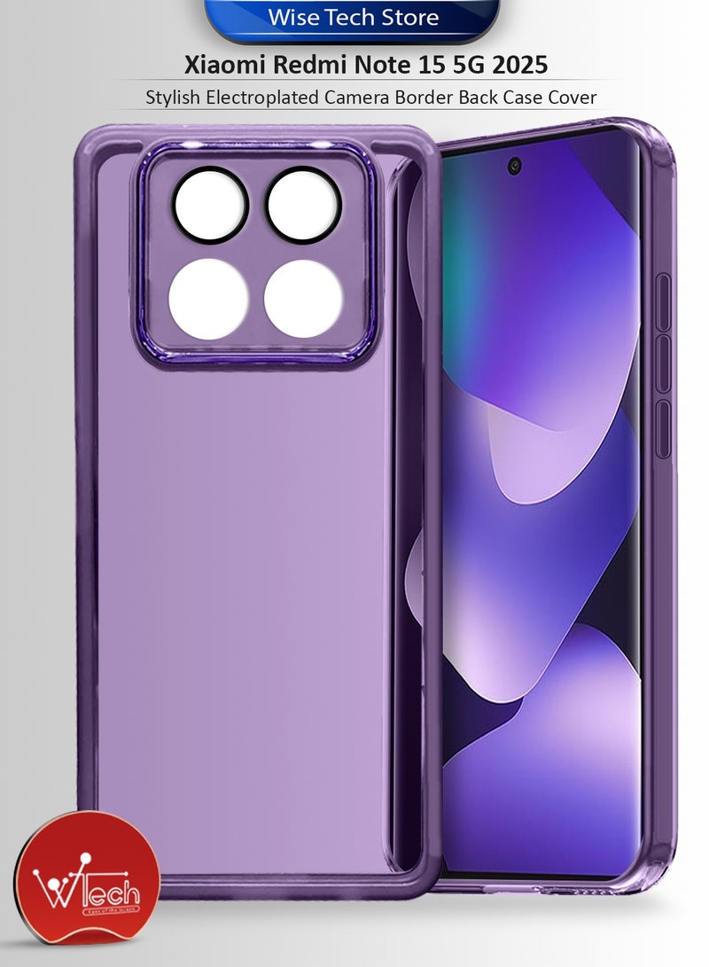 دبليو تيك غطاء خلفي لهاتف شاومي ريدمي نوت 15 5G 2025 شفاف وناعم من TPU مع حماية عدسة الكاميرا من السيليكون، نحيف جدًا، تصميم أنيق للهاتف مع إطار معدني مطلي للكاميرا - بنفسجي باذنجاني - Image 1