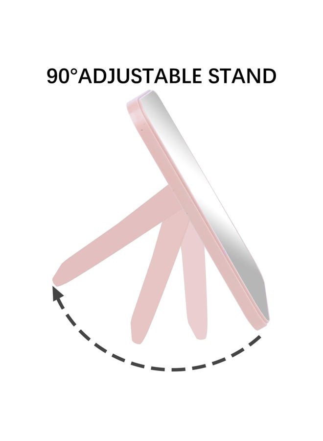 HGUEB 8 Inch Desktop Makeup Mirror, Foldable Portable Princess Mirror with Stand,Table Desk Standing Cosmetic Mirror Wall Hanging Dual-Purpose Square Mirror Pink - Image 3