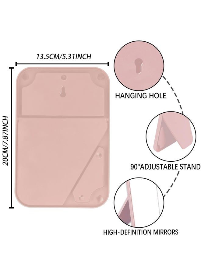 HGUEB 8 Inch Desktop Makeup Mirror, Foldable Portable Princess Mirror with Stand,Table Desk Standing Cosmetic Mirror Wall Hanging Dual-Purpose Square Mirror Pink - Image 2