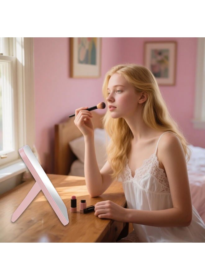 HGUEB 8 Inch Desktop Makeup Mirror, Foldable Portable Princess Mirror with Stand,Table Desk Standing Cosmetic Mirror Wall Hanging Dual-Purpose Square Mirror Pink - Image 5