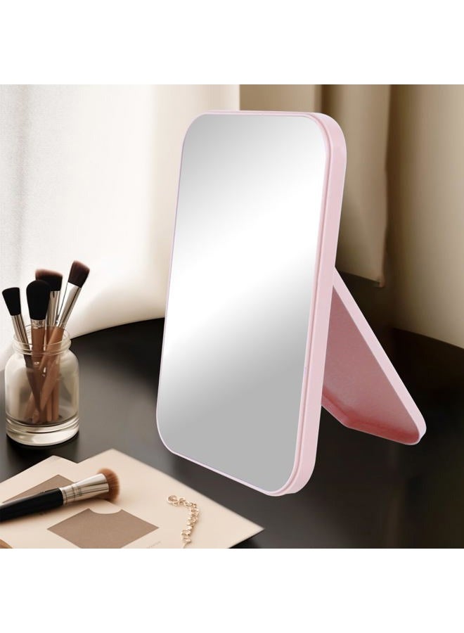 HGUEB 8 Inch Desktop Makeup Mirror, Foldable Portable Princess Mirror with Stand,Table Desk Standing Cosmetic Mirror Wall Hanging Dual-Purpose Square Mirror Pink - Image 4