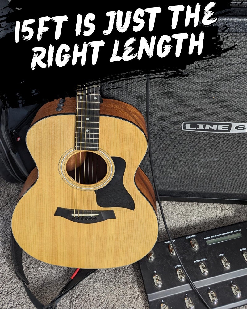 Powered By Rock 15ft Guitar Cable for Electric Guitar & Bass - Crystal Clear Instrument Cable & Tangle Free - 1/4 Inch Male to Male Inputs with a Right Angle Jack On One End to Secure Your Amp Cord - Image 2