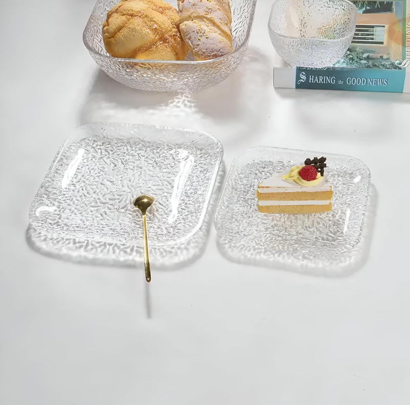 Square glass plate set-a full set of 7 pieces including a large serving plate and small plates for fruits, salads, and serving cakes elegantly versatile - Image 5