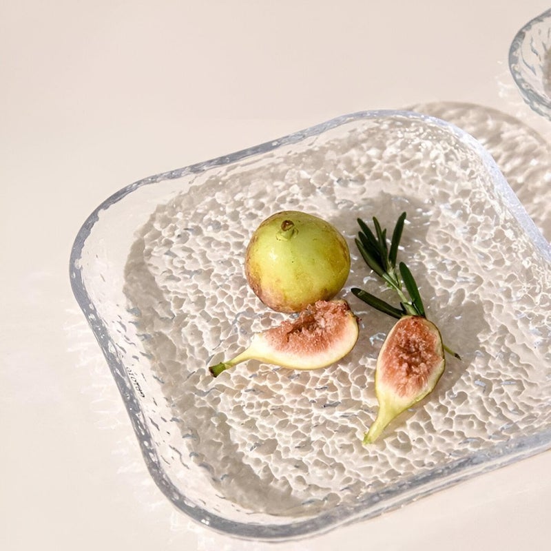 Square glass plate set-a full set of 7 pieces including a large serving plate and small plates for fruits, salads, and serving cakes elegantly versatile - Image 1