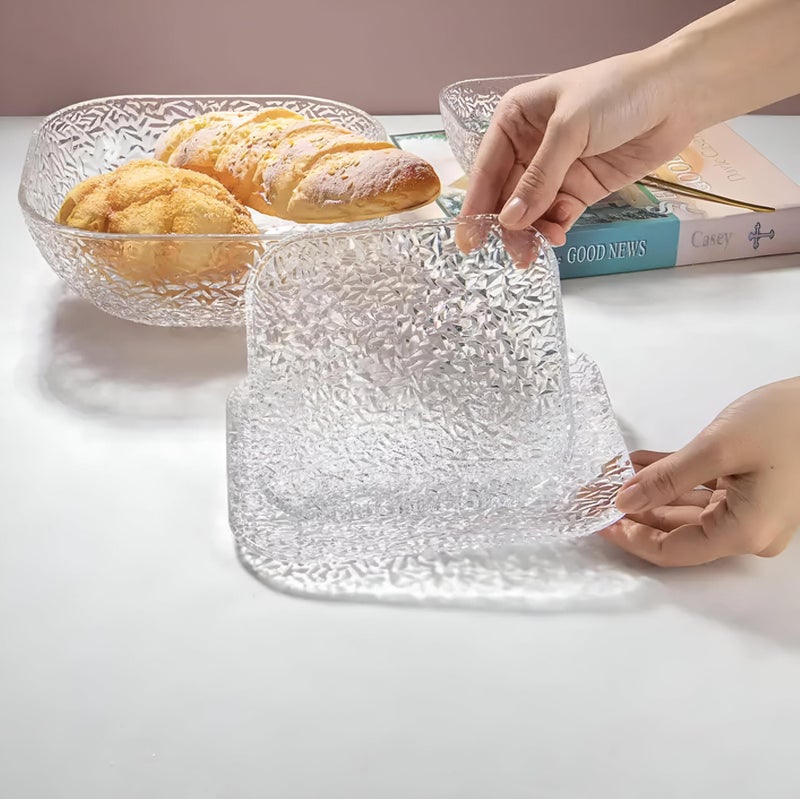 Square glass plate set-a full set of 7 pieces including a large serving plate and small plates for fruits, salads, and serving cakes elegantly versatile - Image 3
