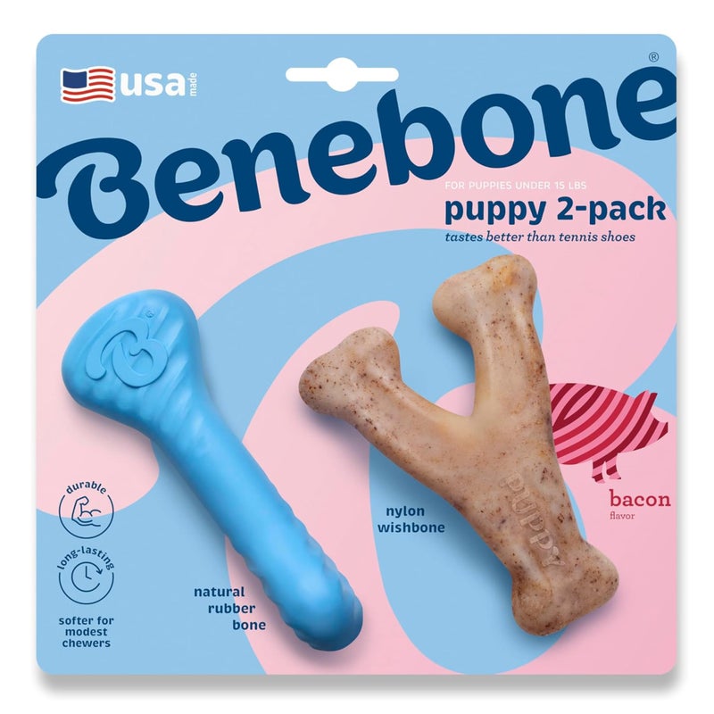 Benebone Puppy 2Pack Rubber BoneWishbone Bacon Tiny - Image 2
