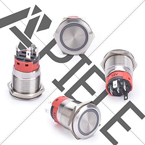 APIELE 19mm Latching Push Button Switch 12V DC Angel Eye Halo Ring LED Metal 0.74" 1NO1NC SPDT with Wire Socket Plug (Blue) - Image 3