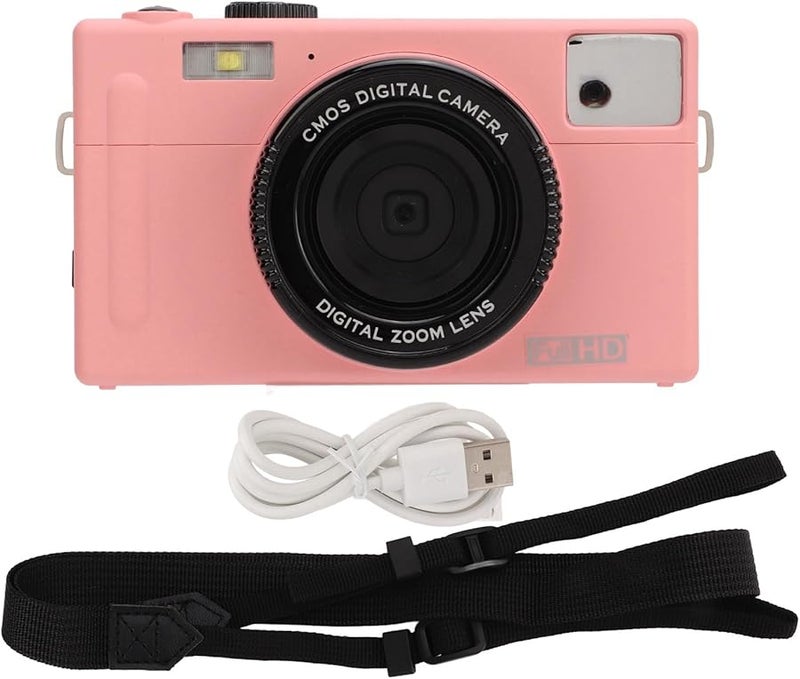 Pink Mirrorless Camera 48MP 16X Zoom 3in LCD FHD Video Anti Shake Vlogging Travel - Image 1