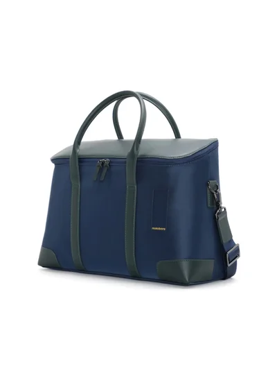 Mokobara The Cabin Duffle | Vegan Leather Water Resistant Cross Body Travel Bag for Men and Women with 16" Laptop Compartment | Blue Messenger Bag (Money Moves)