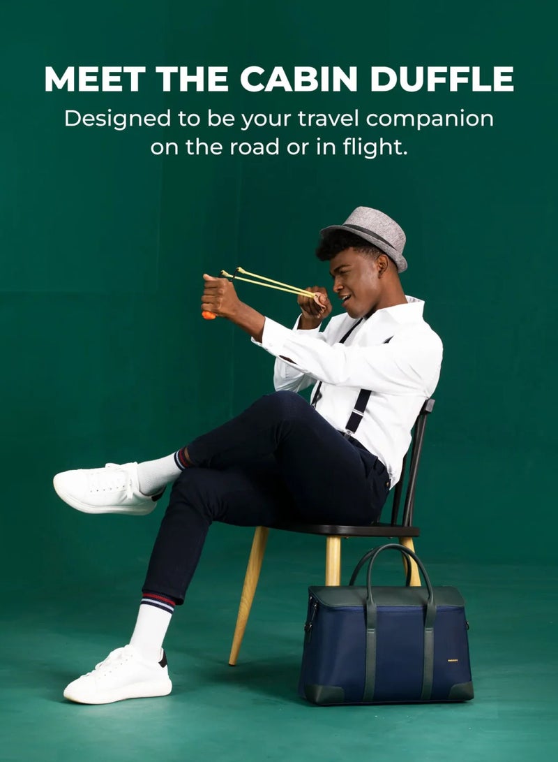 Mokobara The Cabin Duffle | Vegan Leather Water Resistant Cross Body Travel Bag for Men and Women with 16" Laptop Compartment | Blue Messenger Bag (Money Moves) - Image 2