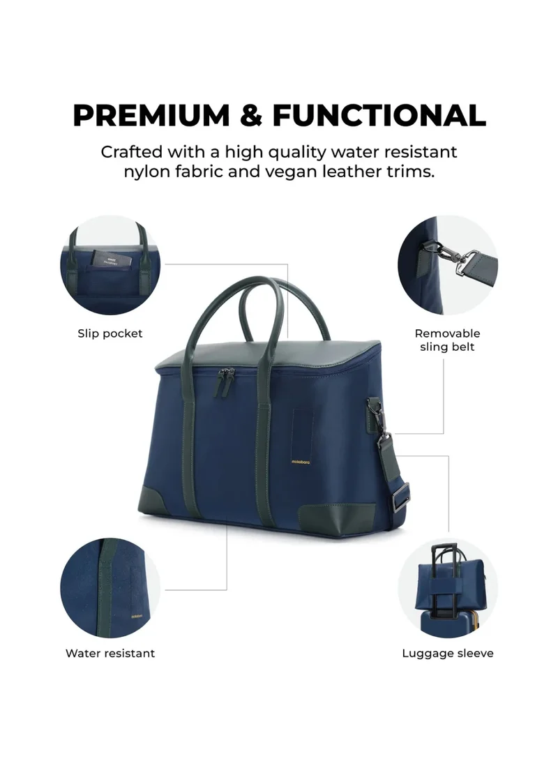 Mokobara The Cabin Duffle | Vegan Leather Water Resistant Cross Body Travel Bag for Men and Women with 16" Laptop Compartment | Blue Messenger Bag (Money Moves)
