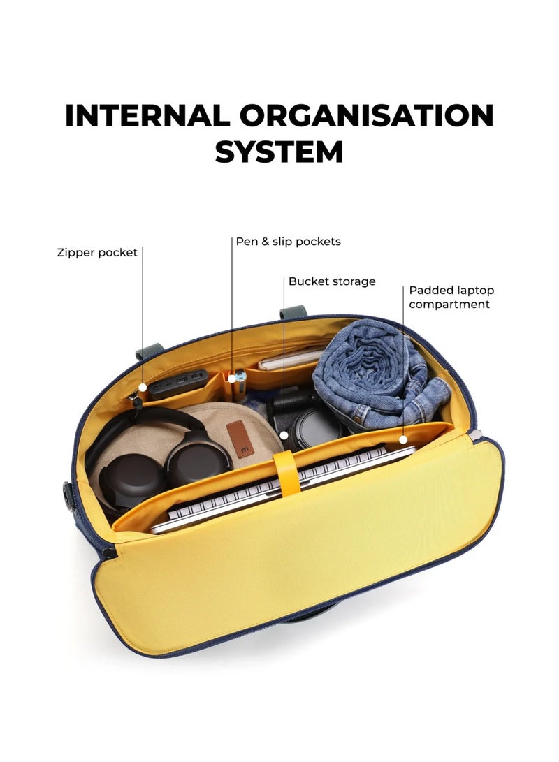 Mokobara The Cabin Duffle | Vegan Leather Water Resistant Cross Body Travel Bag for Men and Women with 16" Laptop Compartment | Blue Messenger Bag (Money Moves) - Image 5