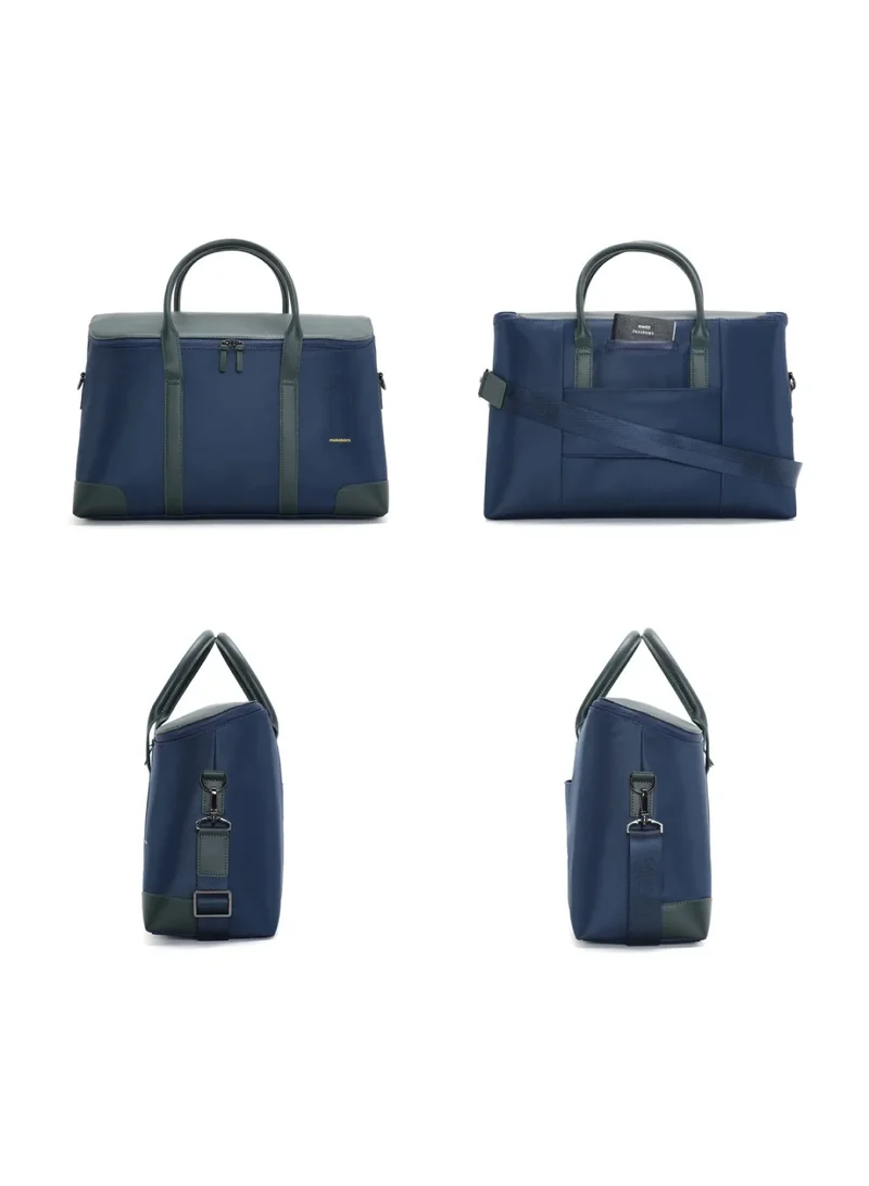 Mokobara The Cabin Duffle | Vegan Leather Water Resistant Cross Body Travel Bag for Men and Women with 16" Laptop Compartment | Blue Messenger Bag (Money Moves)