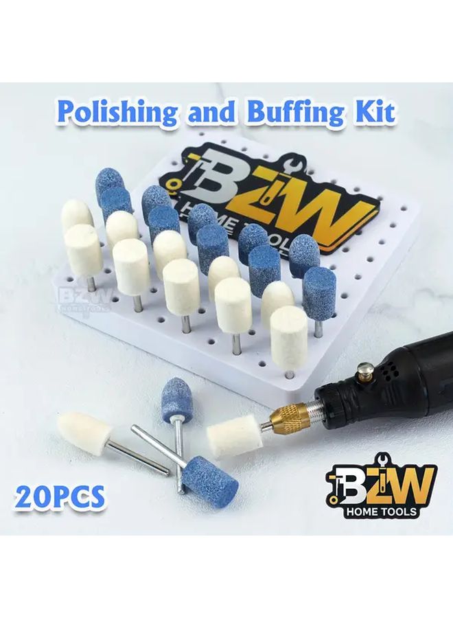 20pcs Polishing And Buffing Kit 10 Blue Corundum 10 Wool Bits 3mm Shank For Dremel - Image 2