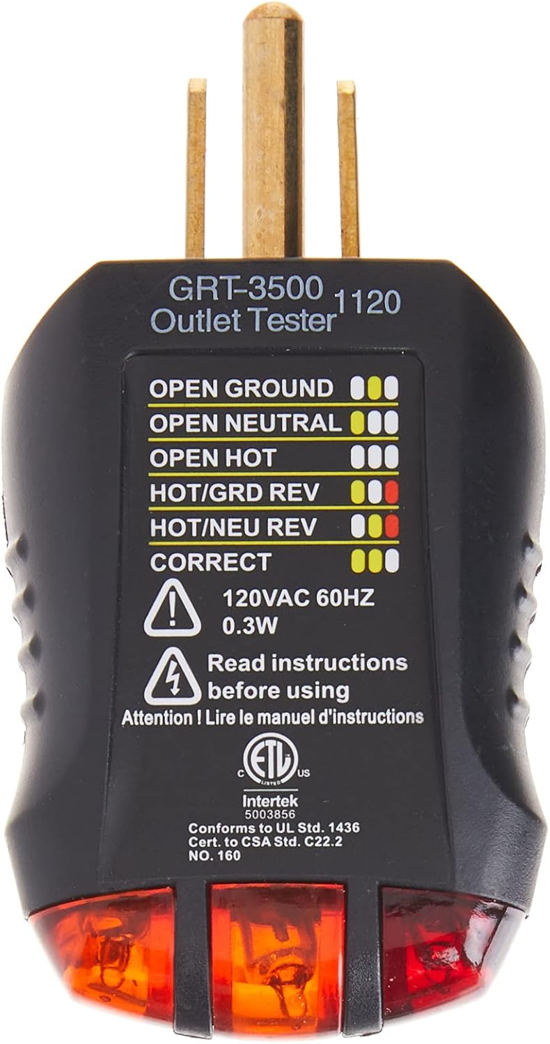 Gardner Bender GRT-3500 Outlet Receptacle Tester & Circuit Analyzer with Comfort Grip and Wiring Error Indicators - Image 3