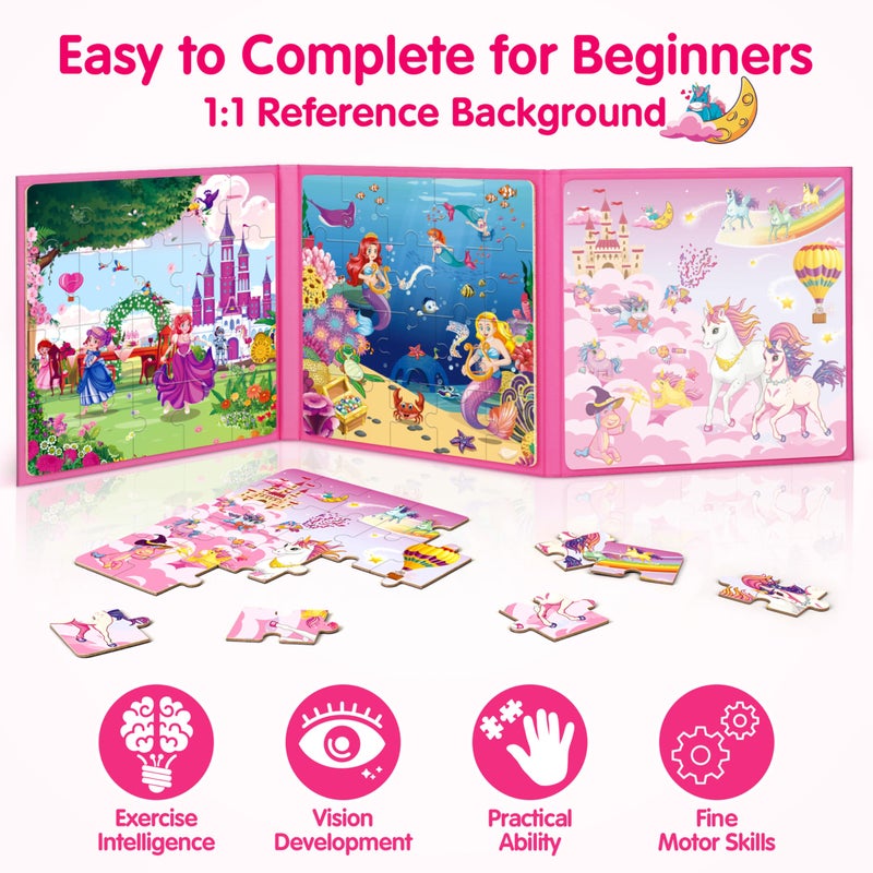 SYNARRY Unicorn Mermaid Princess Magnetic Puzzles for Toddlers 3-5 Girls, 20 Pieces Travel Puzzles for Kids Ages 4-6, Car Airplane Road Trip Activities Toys for 3 4 5 6 Year Old Girls Birthday Gifts - Image 4
