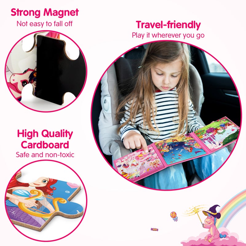 SYNARRY Unicorn Mermaid Princess Magnetic Puzzles for Toddlers 3-5 Girls, 20 Pieces Travel Puzzles for Kids Ages 4-6, Car Airplane Road Trip Activities Toys for 3 4 5 6 Year Old Girls Birthday Gifts - Image 3