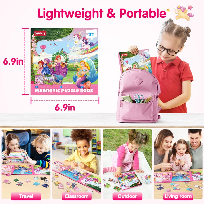 SYNARRY Unicorn Mermaid Princess Magnetic Puzzles for Toddlers 3-5 Girls, 20 Pieces Travel Puzzles for Kids Ages 4-6, Car Airplane Road Trip Activities Toys for 3 4 5 6 Year Old Girls Birthday Gifts - Image 5