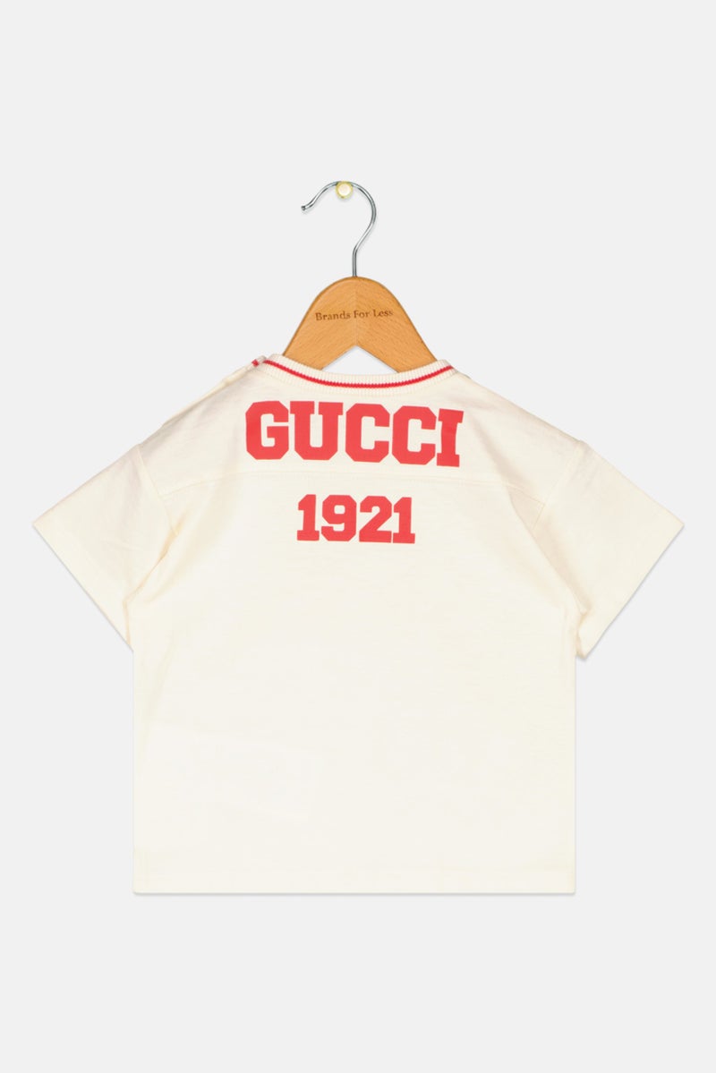 GUCCI تي شيرت قصير الأكمام بألوان متعددة للأطفال الأولاد مع شعار العلامة التجارية, طوق دائري - Image 2