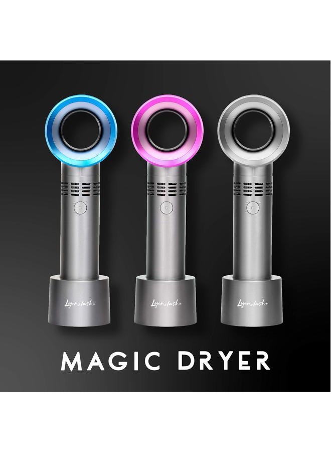Lyon Lash Portable USB Rechargeable Bladeless Mini Fan/Air Conditioning Blower/Handheld Cooling Dryer, Essential Eyelash Extension Supplies, Dries Extensions Glue/Adhesive Rapidly (Nickel/Blue) - Image 2