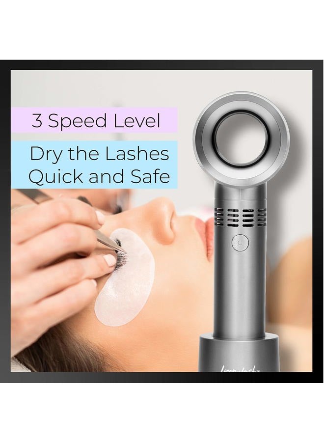 Lyon Lash Portable USB Rechargeable Bladeless Mini Fan/Air Conditioning Blower/Handheld Cooling Dryer, Essential Eyelash Extension Supplies, Dries Extensions Glue/Adhesive Rapidly (Nickel/Blue) - Image 5