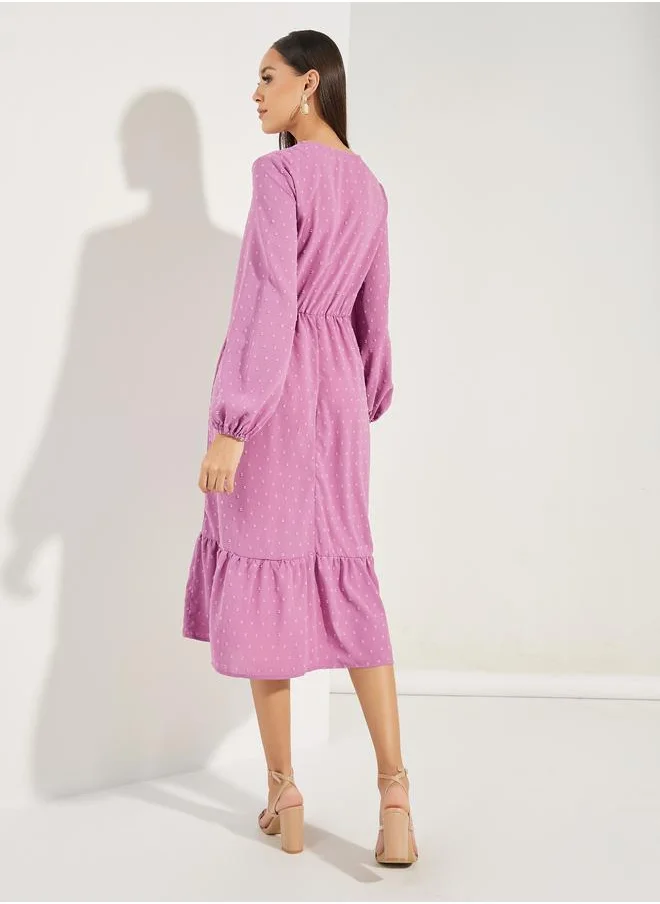 Styli Dobby Lace Insert A-Line Midi Dress