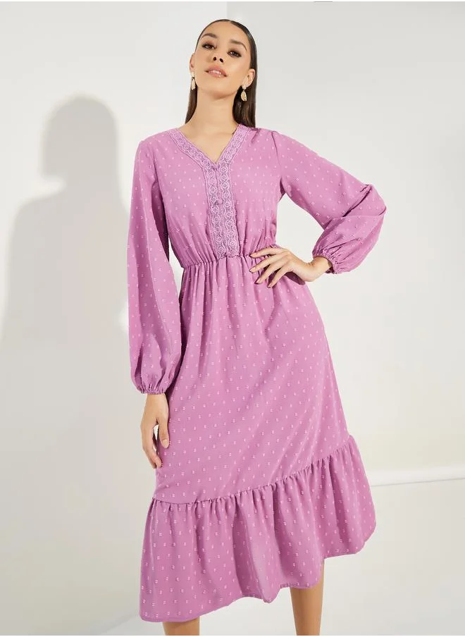 ستايلي Dobby Lace Insert A-Line Midi Dress