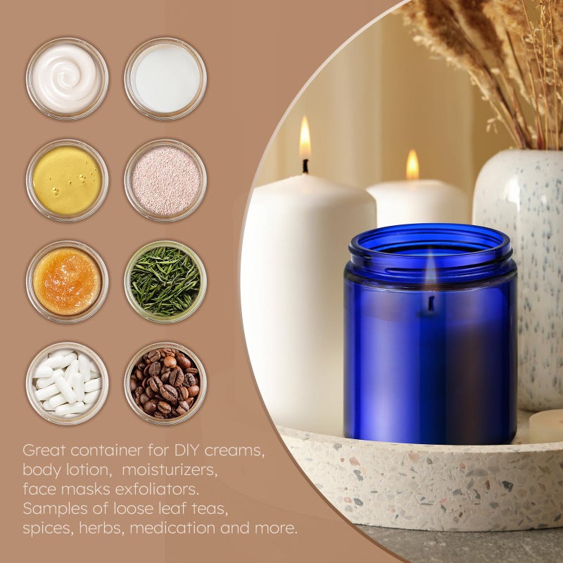 Tecohouse 8oz Glass Jars with Lids, 3 Pack Candle Jars with Blank Labels, 250g Blue Wide Mouth | Cosmetic Containers for Sample, Cream, Lotion, Honey, Powder, Jelly | Kitchen & Home - Image 5