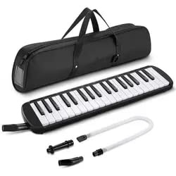 Belear 37 Key Piano Style Black Melodica Wind Musical Instrument with Mouth Piece and Black Carry Bag - Image 1