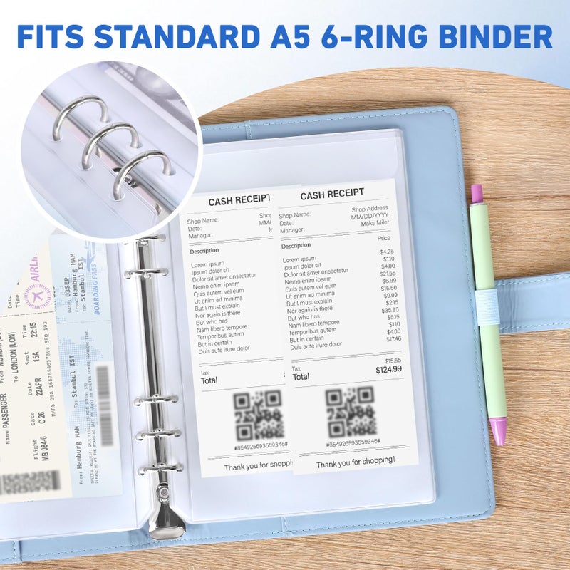 Antner 12PCS A5 Binder Pockets No Zipper 6-Hole Budget Cash Envelopes for Small Refillable Notebook, Zipless A5 Planner Inserts Binder Pouches Loose Leaf Money Organizer Bags for Saving Challenge - Image 4