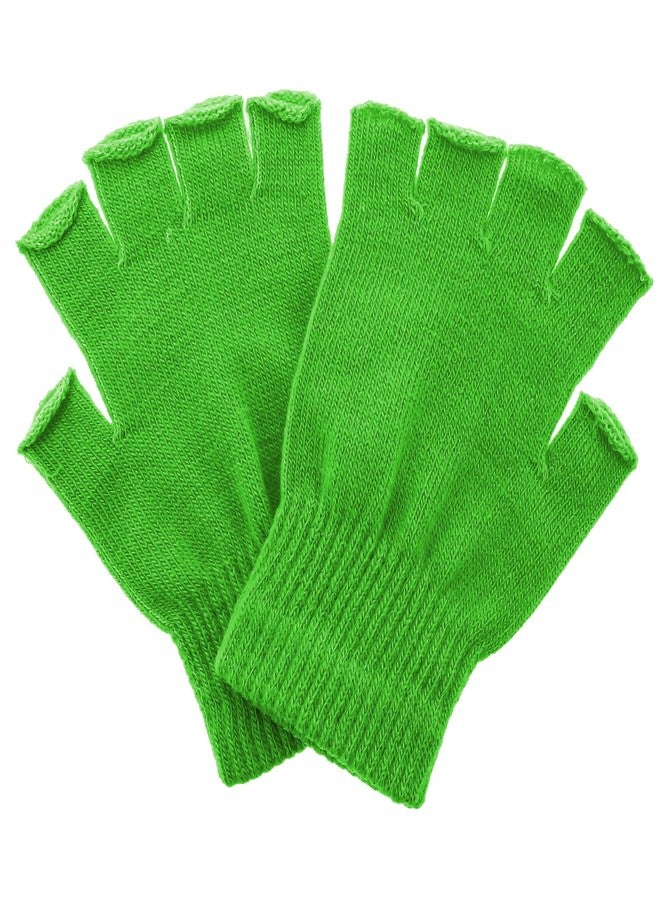 Prasacco Green Gloves Fingerless Gloves Winter Knit Gloves Warm Green Fingerless Gloves Stretch Mittens Typing Gloves Half Finger Gloves for Women Men Girls Boys - Image 1