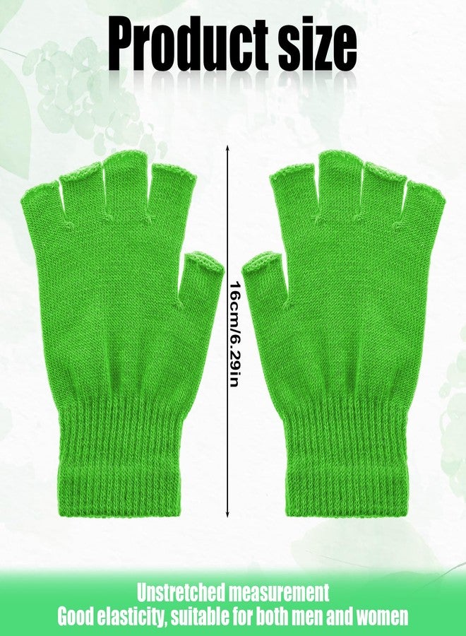 Prasacco Green Gloves Fingerless Gloves Winter Knit Gloves Warm Green Fingerless Gloves Stretch Mittens Typing Gloves Half Finger Gloves for Women Men Girls Boys - Image 2