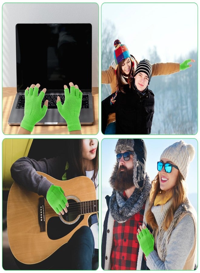 Prasacco Green Gloves Fingerless Gloves Winter Knit Gloves Warm Green Fingerless Gloves Stretch Mittens Typing Gloves Half Finger Gloves for Women Men Girls Boys - Image 5