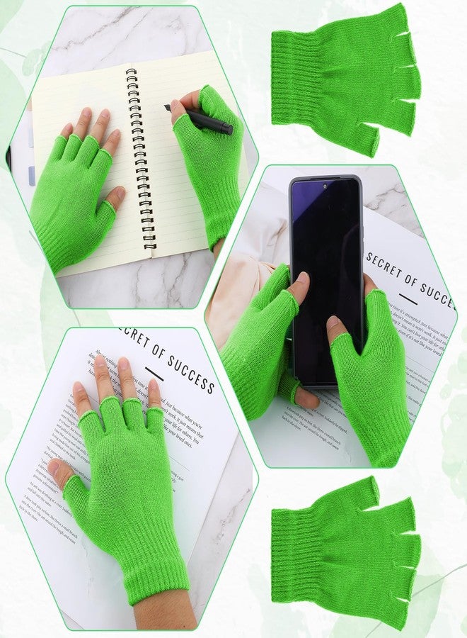 Prasacco Green Gloves Fingerless Gloves Winter Knit Gloves Warm Green Fingerless Gloves Stretch Mittens Typing Gloves Half Finger Gloves for Women Men Girls Boys - Image 3