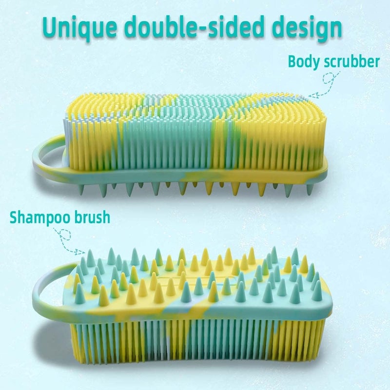 TTSAM Silicone Body Scrubber Soft Body Brush for Use in Shower Gentle Exfoliating Loofah Silicone Scalp Massager 2 in 1 Bath and Shampoo Brush for Women Men Lathers Well Easy to Clean Camouflage Green - Image 4
