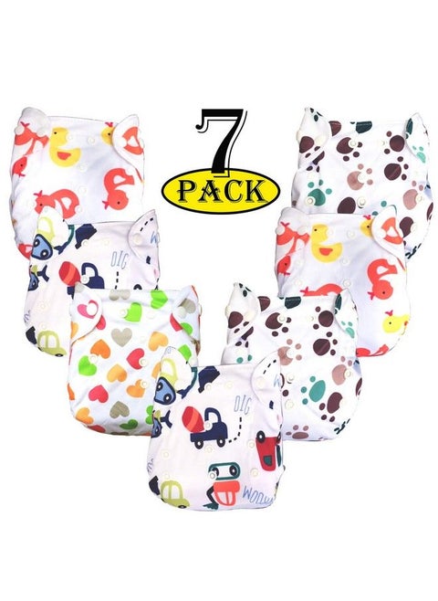 Washable Baby Diaper Premium Cloth Diaper Reusable Adjustable Size Waterproof Pocket Cloth Diaper Nappie (Without Insert) (Pack Of 7 Pack Of 7 (Printed))