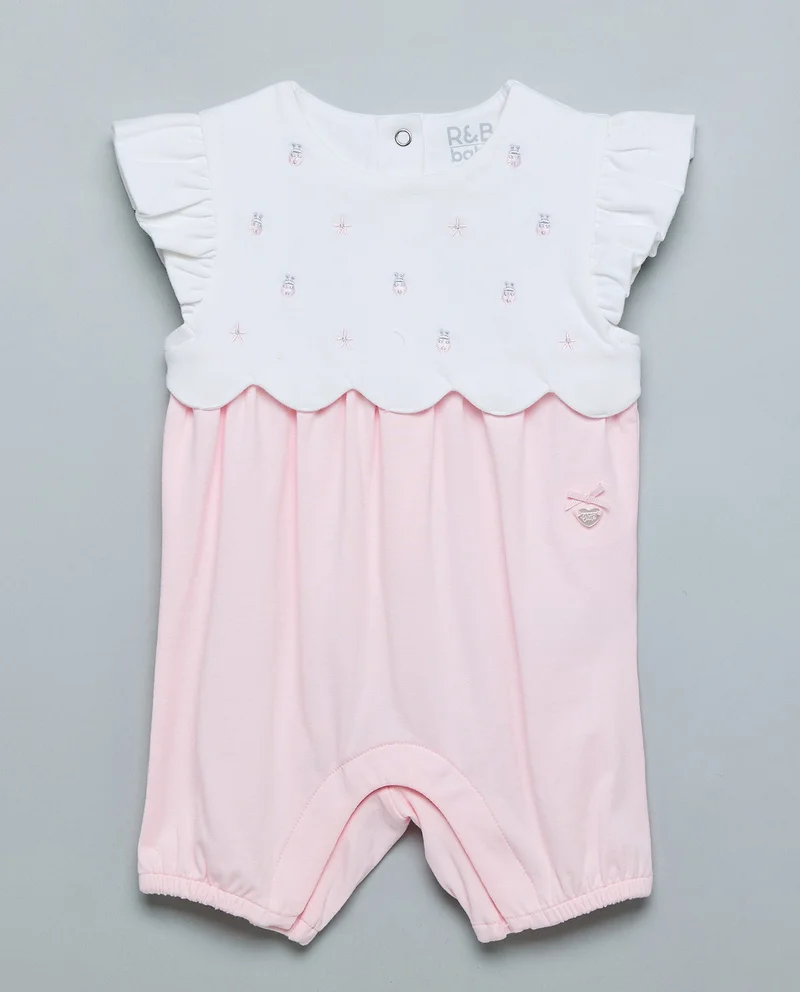 R&b Embroidered Rompers With Crew Neck And Flutter Sleeves