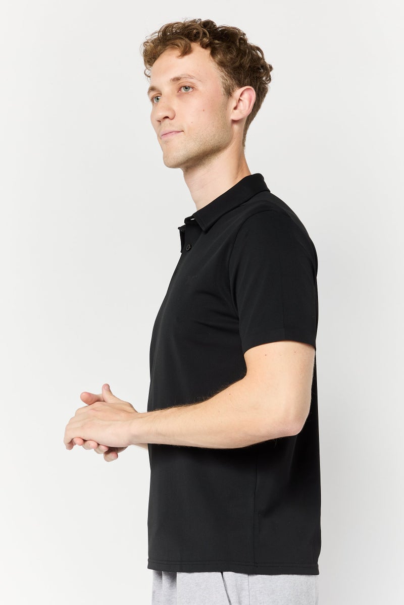 RBX Men Sportswear Fit Brand Logo Short Sleeve Outdoor Polo Shirt, Black  - Image 3