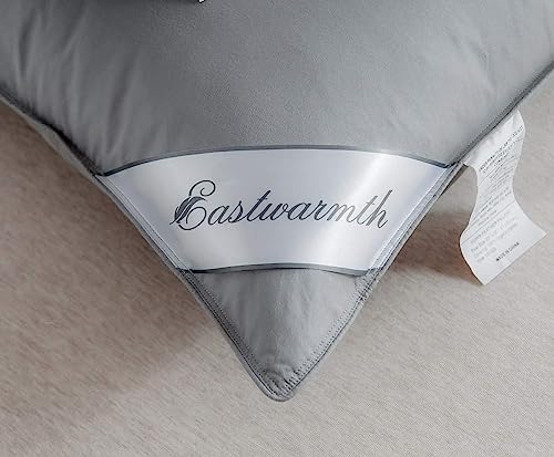 Eastwarmth King Size Goose Feather Down Bed Pillow 2 Pack for Sleeping 100% Cotton Cover Medium Firm Set of 2 King Size Gussted White - Image 5