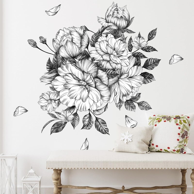 Zonon 6 Pcs Flowers Wall Decals Stickers Vinyl Removable Peel and Stick Colorful Dragonflies Floral Wall Murals Decor for Bedroom Living Room Nursery(Floral Peony) - Image 5