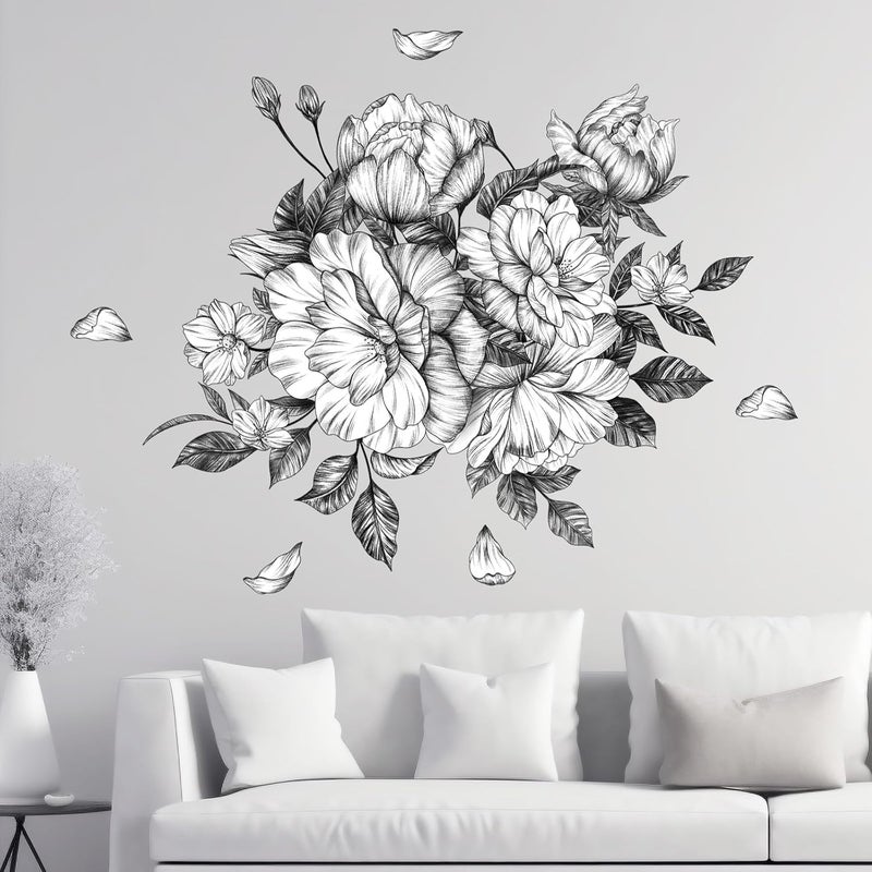 Zonon 6 Pcs Flowers Wall Decals Stickers Vinyl Removable Peel and Stick Colorful Dragonflies Floral Wall Murals Decor for Bedroom Living Room Nursery(Floral Peony) - Image 1