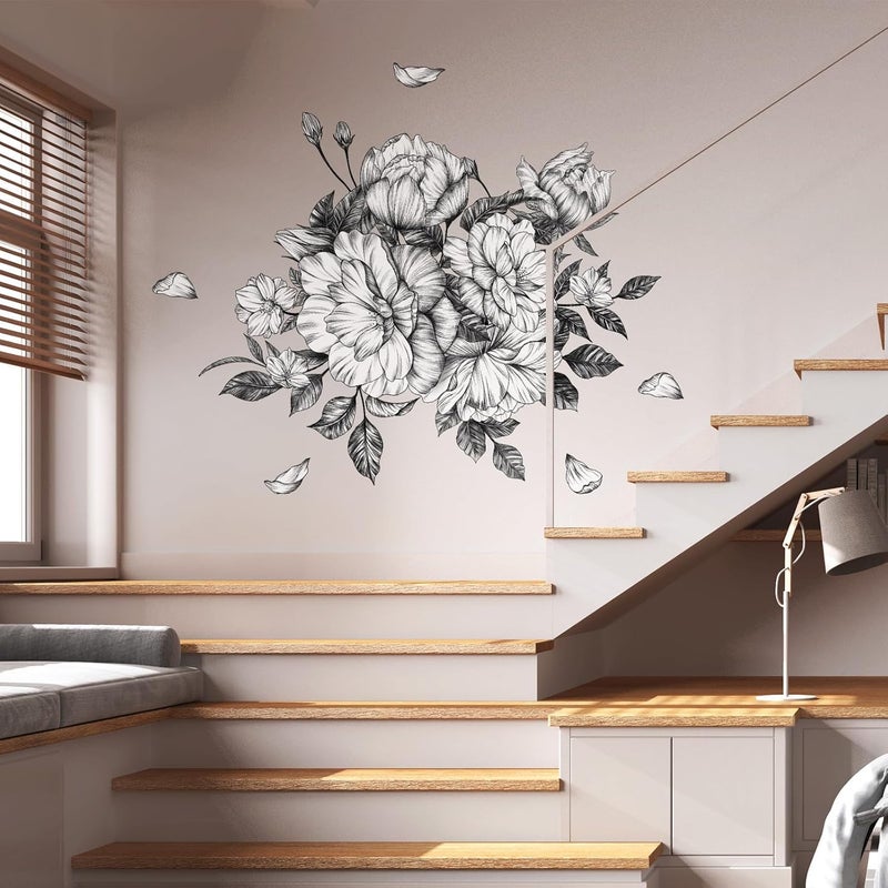 Zonon 6 Pcs Flowers Wall Decals Stickers Vinyl Removable Peel and Stick Colorful Dragonflies Floral Wall Murals Decor for Bedroom Living Room Nursery(Floral Peony) - Image 4