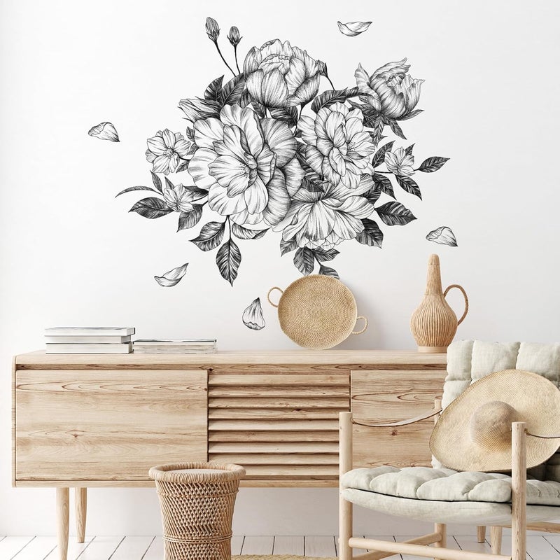 Zonon 6 Pcs Flowers Wall Decals Stickers Vinyl Removable Peel and Stick Colorful Dragonflies Floral Wall Murals Decor for Bedroom Living Room Nursery(Floral Peony) - Image 2