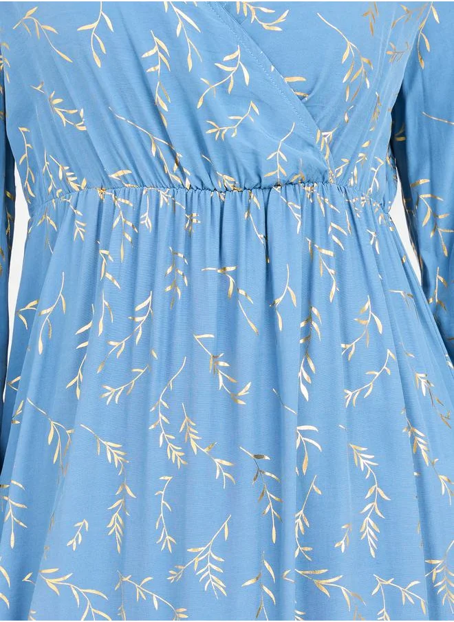 ستايلي Foil Print Gathered Detail A-Line Midi Dress