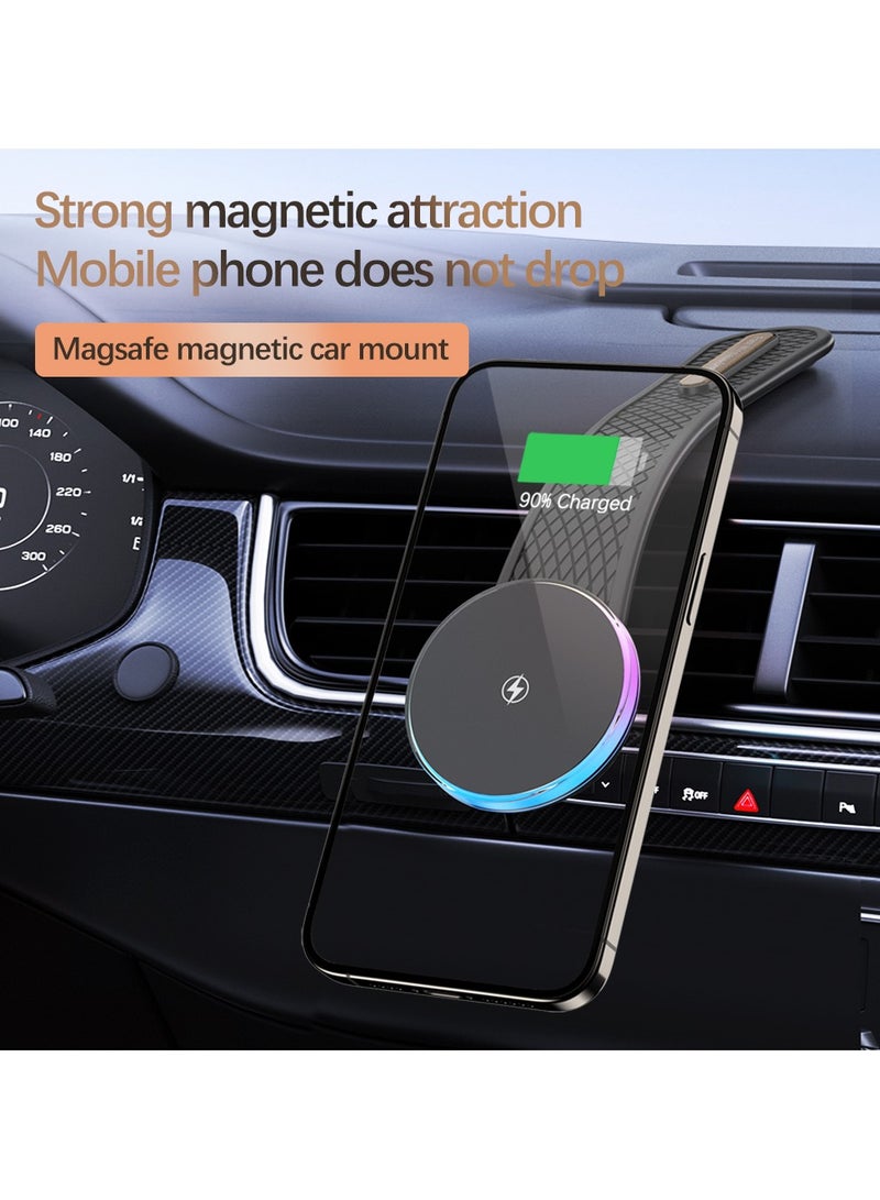 linkship 15W Magnetic Car Phone Charger - Super Strong Grip with LED Light Show, Vibration-Proof Fast Wireless Charging for iPhone & Android - Image 2
