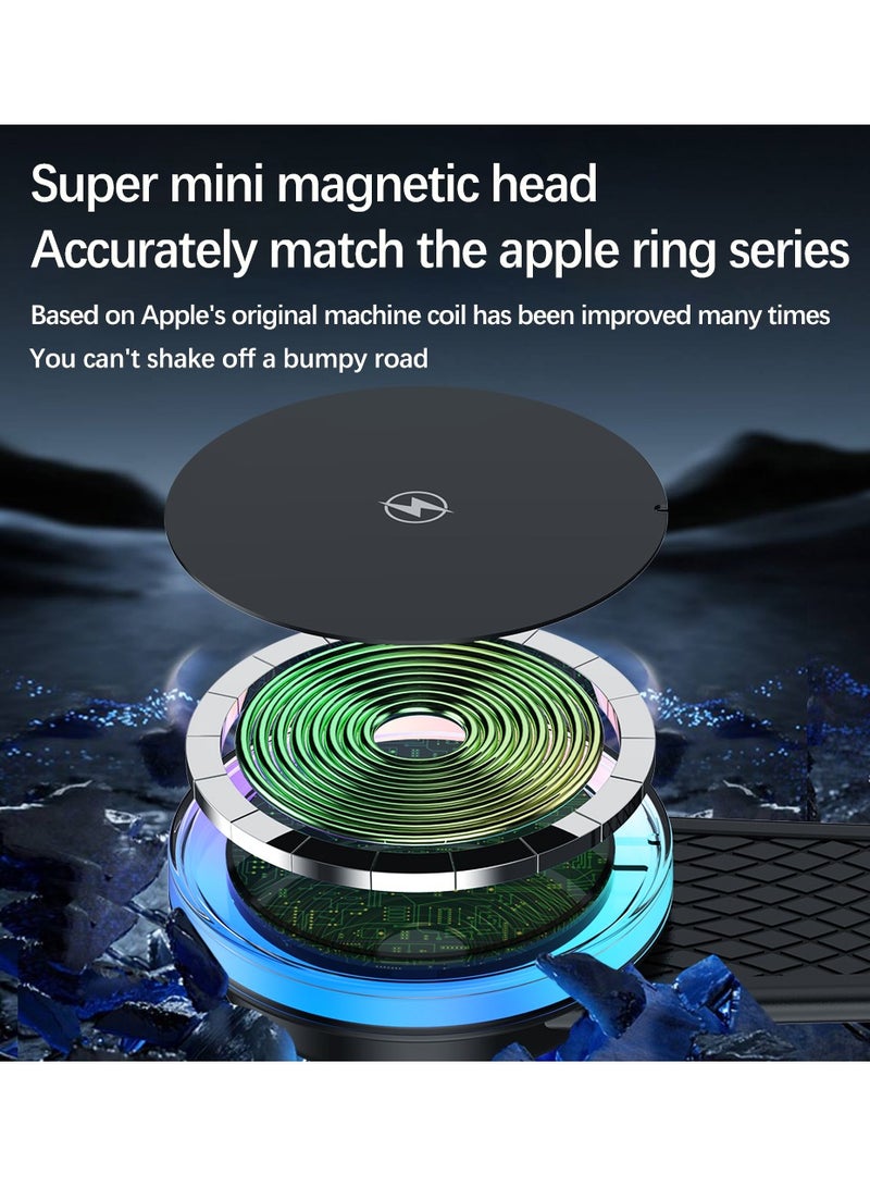 linkship 15W Magnetic Car Phone Charger - Super Strong Grip with LED Light Show, Vibration-Proof Fast Wireless Charging for iPhone & Android - Image 3