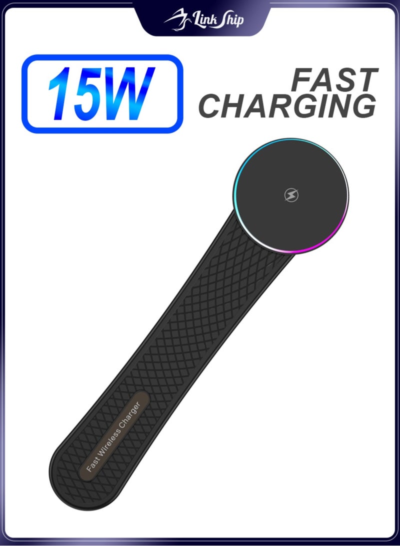 linkship 15W Magnetic Car Phone Charger - Super Strong Grip with LED Light Show, Vibration-Proof Fast Wireless Charging for iPhone & Android - Image 1